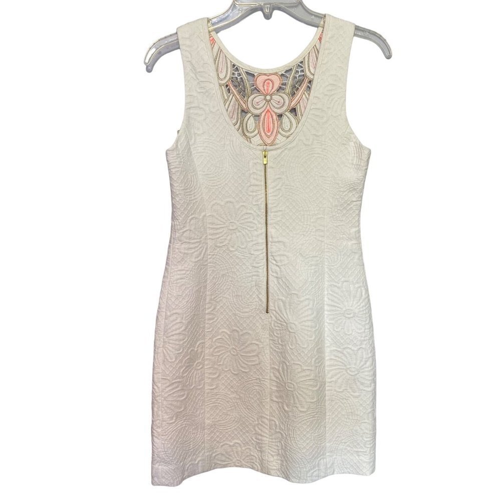 Lilly Pulitzer Logan White Floral Pique Jacquard Shift Dress White with Coral, P - Picture 4 of 14